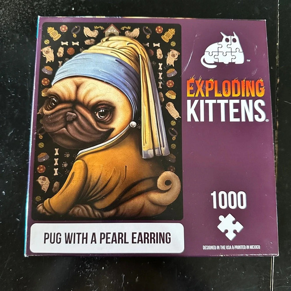 “Pug with a Pearl Earring” 1000 piece art puzzle from Exploding Kittens brand - Picture 2 of 5